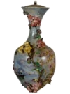 AD 1963 Grand vase monté en lampe en barbotine polychrome