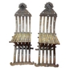 AD 1901 Paire de chaises orientales pliables en bois sculpté et incrustation d&#039;os, XIXème