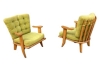 MOD 1436 Guillerme et Chambron, paire de fauteuils en chene et tissu en laine d&#039;origine