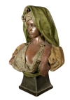 AD 2097 GOLDSCHEIDER éditeur. Buste de jeune fille orientale. Terre cuite polychrome circa 1900