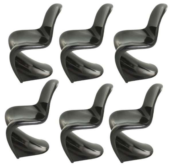 MOD 14119 Verner Panton, série de 6 chaises en fibre de verre laquée