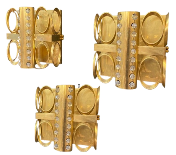 MOD 2081 3 appliques 1970 en laiton et petites perles rondes en verre