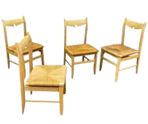 MOD 1773 Guillerme et Chambron série de 4 chaises en chêne 1960. Edition Votre Maison