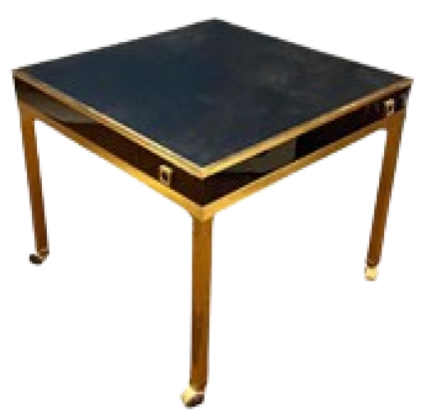 MOD 1846 Guy LEFEVRE, table de jeu en laiton, bois laqué et similicuir