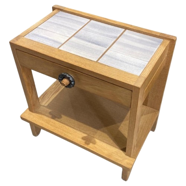 MOD 2053 Guillerme et Chambron table de nuit ou d'appoint en chêne et céramique.