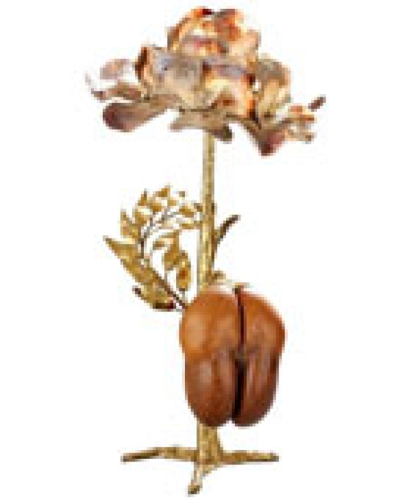 MOD 1953 Henri FERNANDEZ pour Maison Honoré, lampe en laiton décorée de coco-fesses et coquillages.