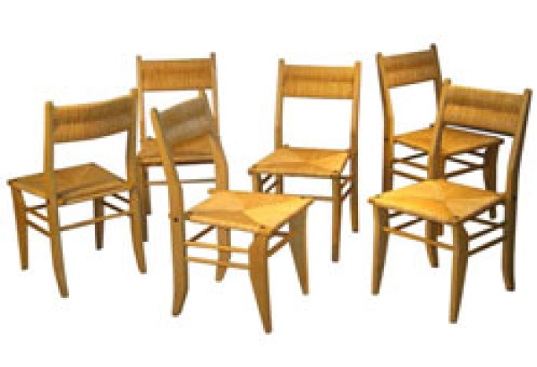 MOD 1963 Guillerme et Chambron suite de 6 chaises paillées en chêne ciré