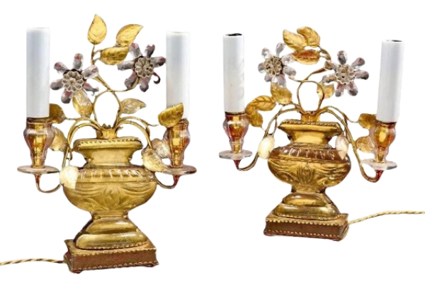 MOD 2054 Maison Baguès , paire de petites girandoles en bronze et verre