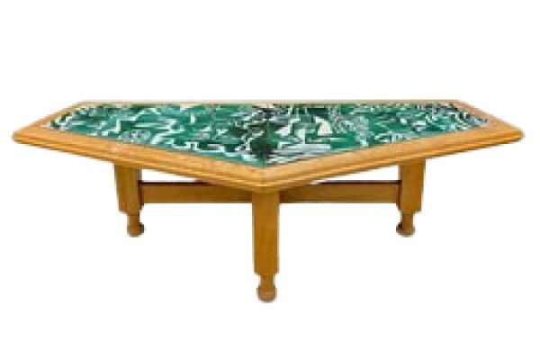 MOD 1676 Guillerme Et Chambron,Table De Salon En Chêne Et Lave émaillée de Boleslaw Danikowsk