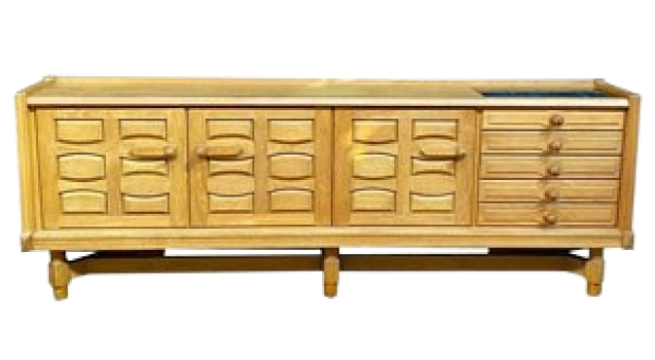 MOD 1714 Guillerme et Chambron, enfilade en chêne et céramique.