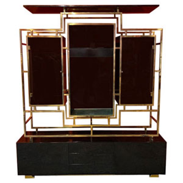 MOD 1893 Kim MOLTZER, meuble de rangement circa 1970 en bois laqué et laiton