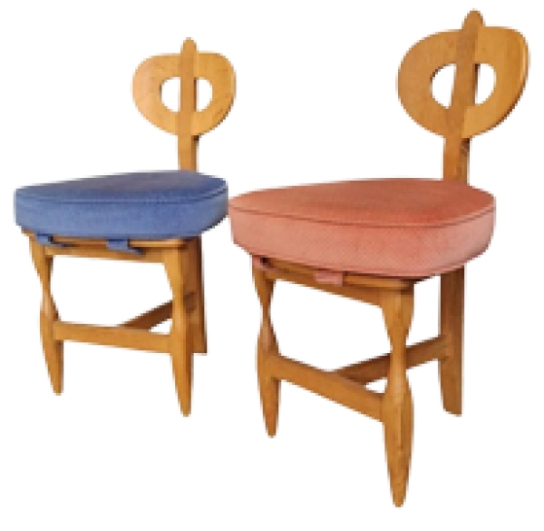 MOD 2011 Guillerme et Chambron paire de rares chaises tripodes. Edition Votre Maison