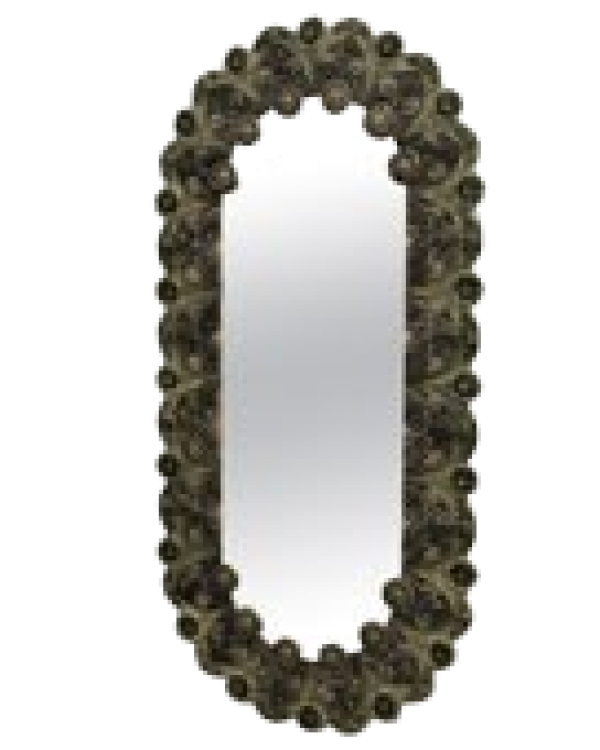 MOD 1827 Fernande Massart, grand miroir ovale en faïence maitrise de Nimy