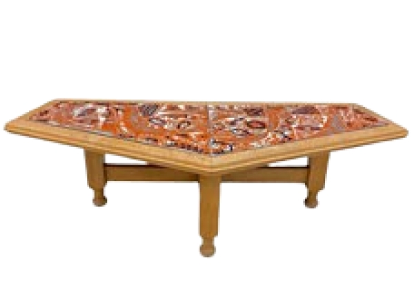 MOD 1621 Guillerme Et Chambron,Table De Salon En Chêne Et Lave émaillée