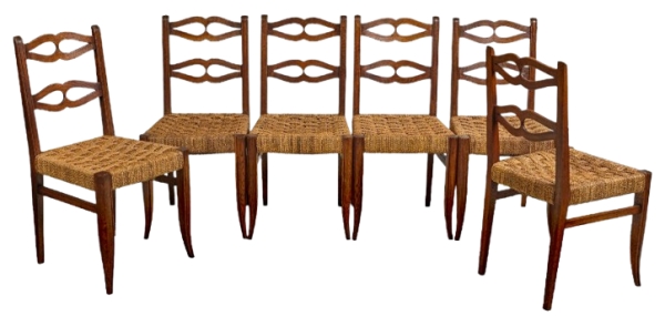 MOD 2062 Suite de 6 chaises néo rustiques, chêne et cordes