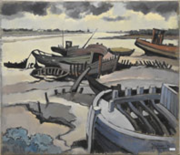 MOD 1541 Huile sur toile signée Jean Dufour Cimetière de bateaux