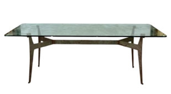 MOD 1955 Jacques Quinet (att.à) grande table avec piètement en métal et plateau en verre circa 1970