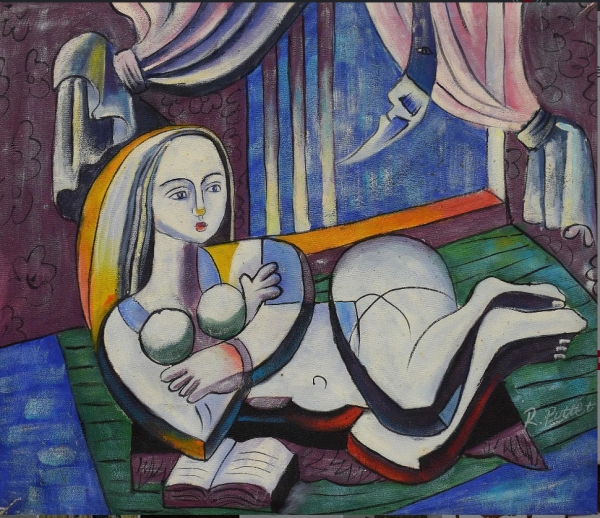 MOD 1169 Pottet R. Jeune Femme Au Livre Huile Sur Toile